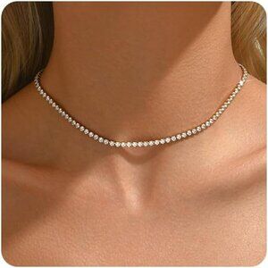 ⚡JotCa 18K Gold Plated 3mm Tennis Necklace Dainty Simulated Diamond Choker